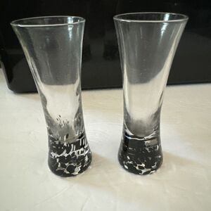 Tequila Rose Shot Glass Black & White Speckled‎ Design Logo on Bottom Set Of 2